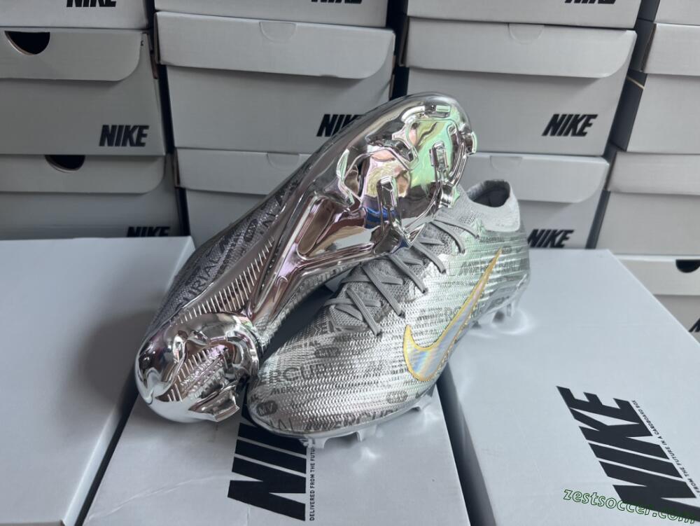 Nike Air Zoom Mercurial Vapor 15 Elite FG Low-Tops Soccer Cleats - Silver/Gold