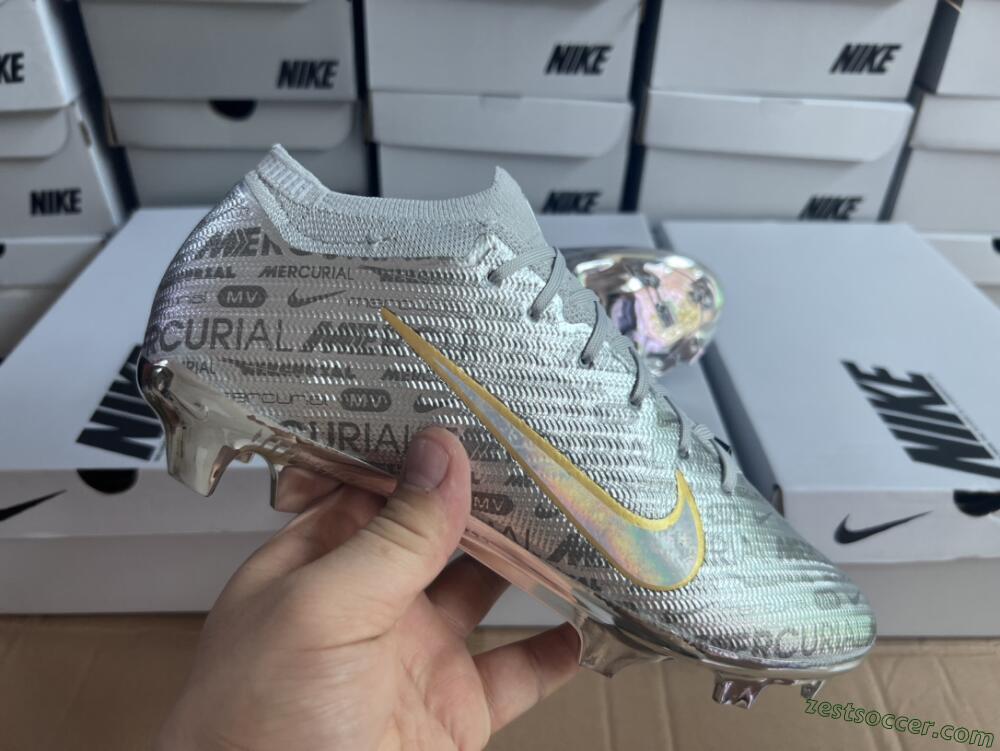 Nike Air Zoom Mercurial Vapor 15 Elite FG Low-Tops Soccer Cleats - Silver/Gold