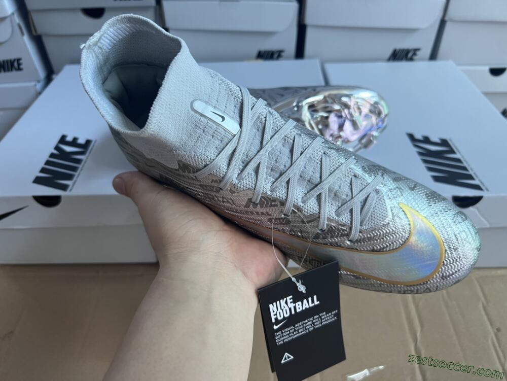 Nike Air Zoom Mercurial Superfly 9 Elite FG High-Tops Soccer Cleats - Silver/Gold
