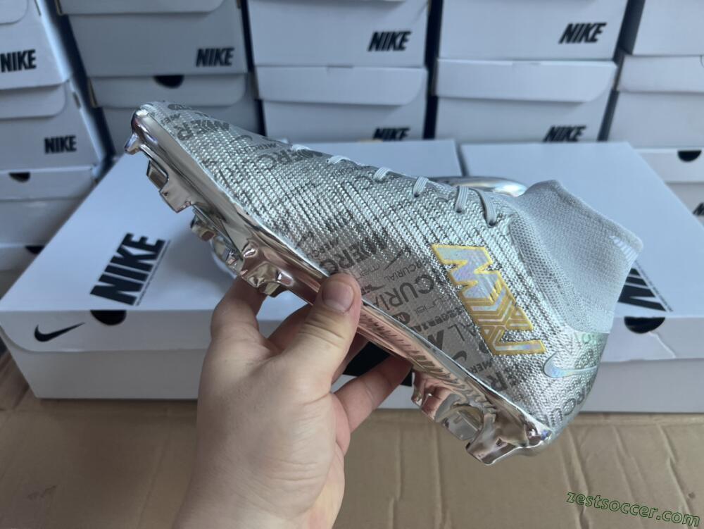 Nike Air Zoom Mercurial Superfly 9 Elite FG High-Tops Soccer Cleats - Silver/Gold
