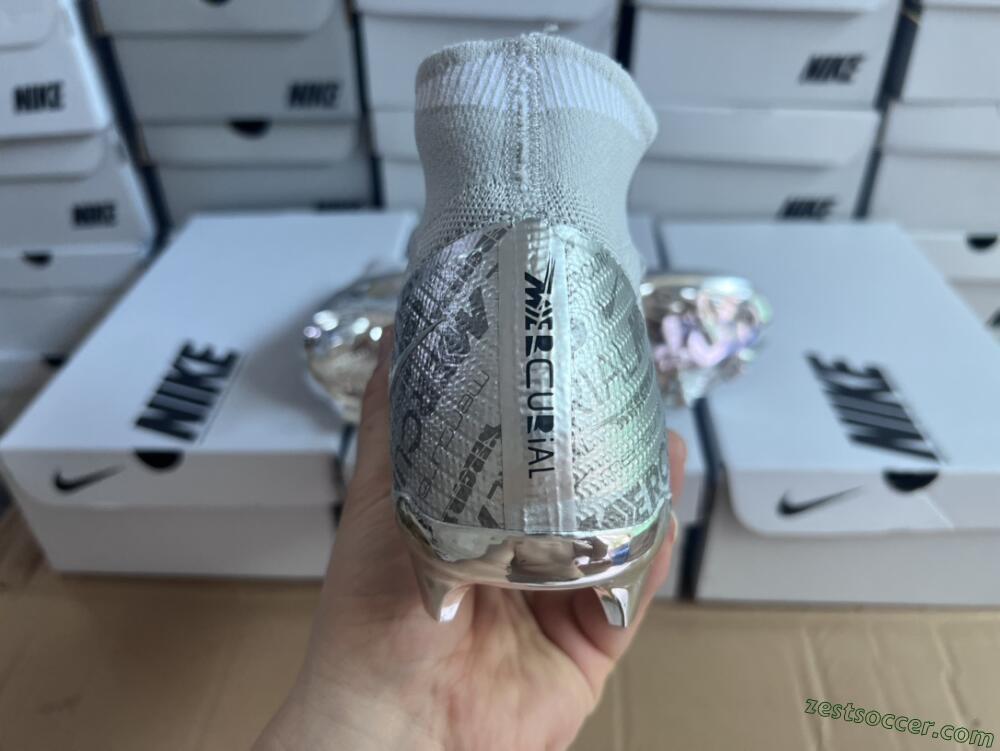 Nike Air Zoom Mercurial Superfly 9 Elite FG High-Tops Soccer Cleats - Silver/Gold