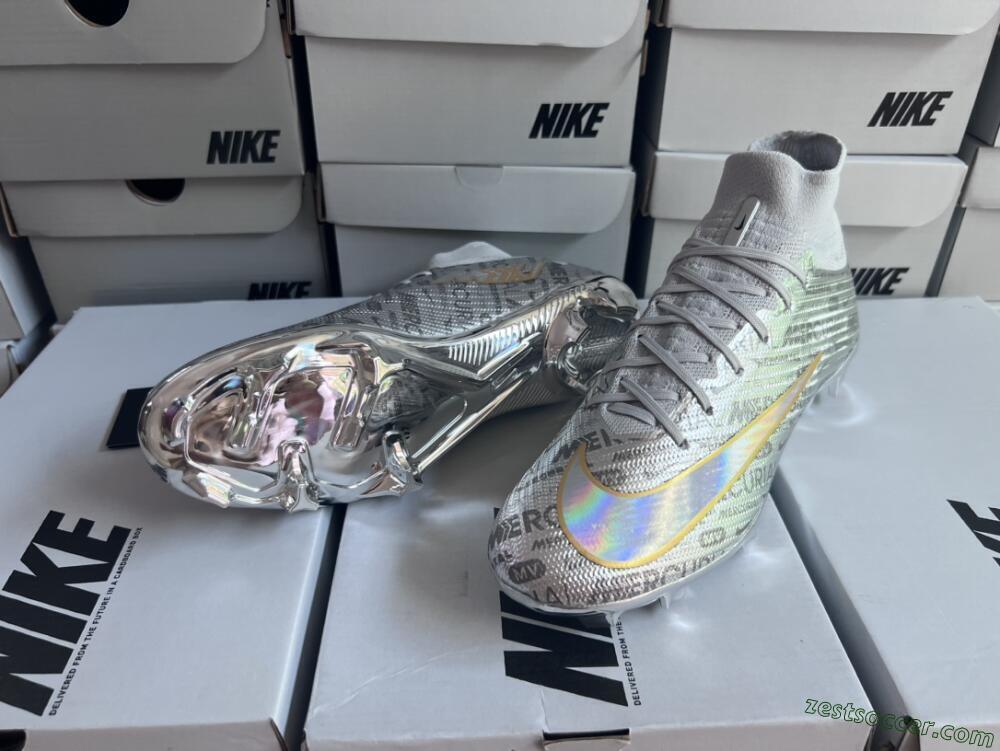 Nike Air Zoom Mercurial Superfly 9 Elite FG High-Tops Soccer Cleats - Silver/Gold