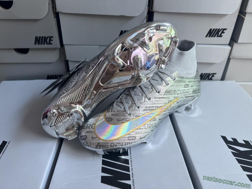 Nike Air Zoom Mercurial Superfly 9 Elite FG High-Tops Soccer Cleats - Silver/Gold