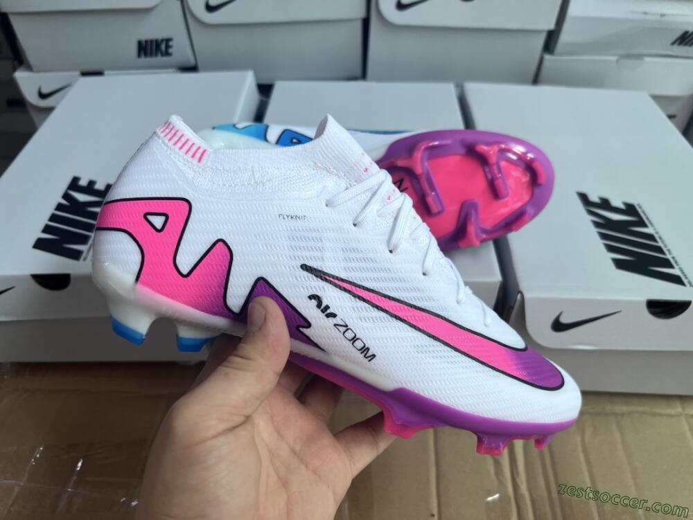 Nike Air Zoom Mercurial Vapor 15 Elite FG Low-Tops Soccer Cleats - White/Pink/Purple