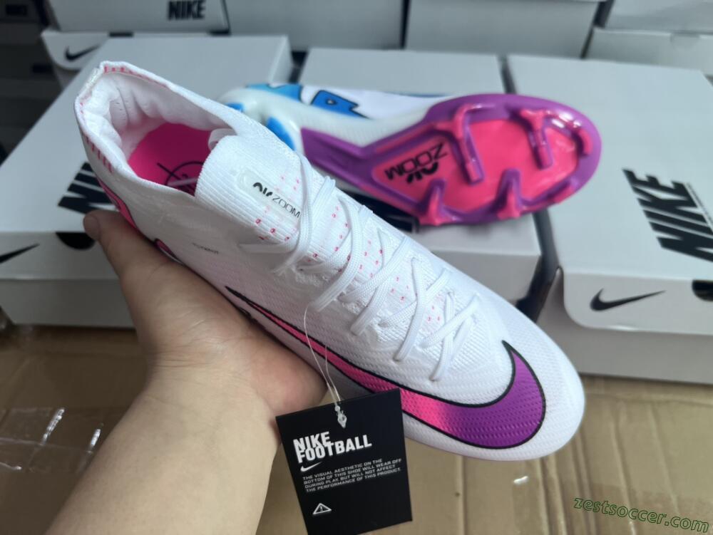 Nike Air Zoom Mercurial Vapor 15 Elite FG Low-Tops Soccer Cleats - White/Pink/Purple