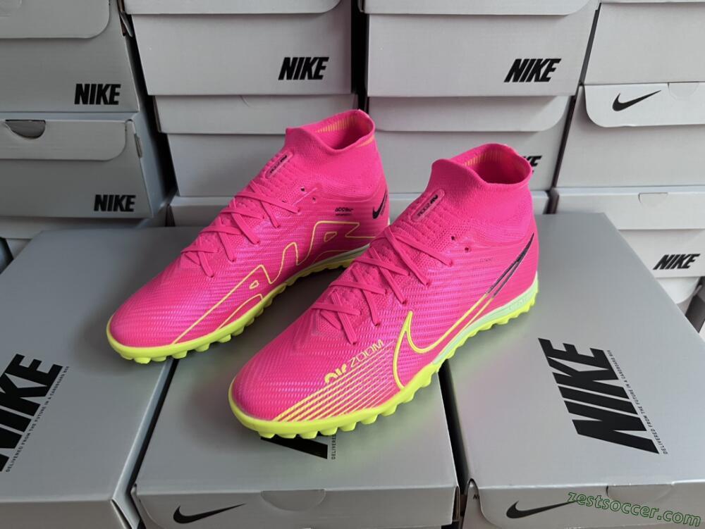 Nike Air Zoom Mercurial Superfly 9 Elite TF High-Tops Soccer Shoes - Pink/Green/Black