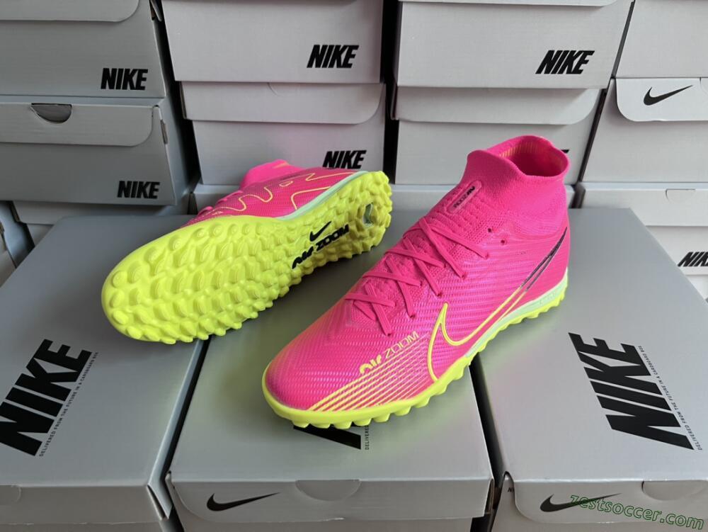 Nike Air Zoom Mercurial Superfly 9 Elite TF High-Tops Soccer Shoes - Pink/Green/Black