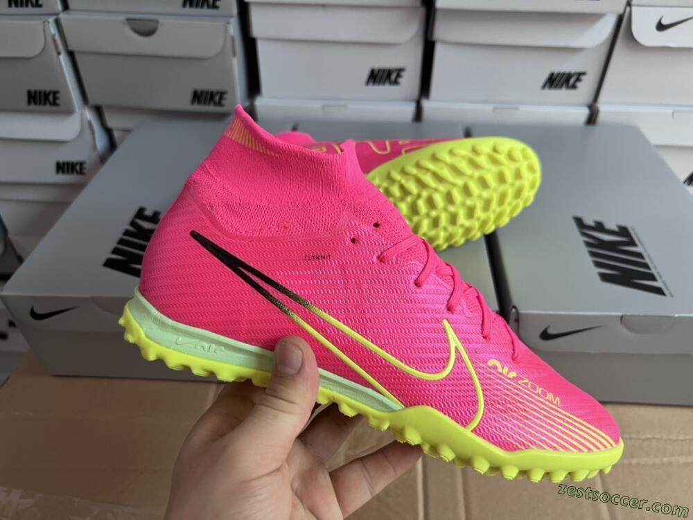 Nike Air Zoom Mercurial Superfly 9 Elite TF High-Tops Soccer Shoes - Pink/Green/Black