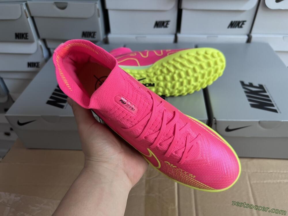 Nike Air Zoom Mercurial Superfly 9 Elite TF High-Tops Soccer Shoes - Pink/Green/Black