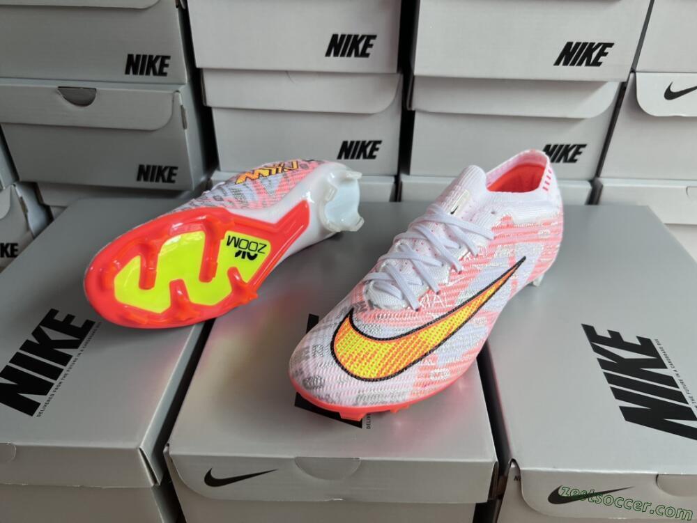 Nike Air Zoom Mercurial Vapor 15 Elite FG Low-Tops Soccer Cleats - White/Orange/Sliver