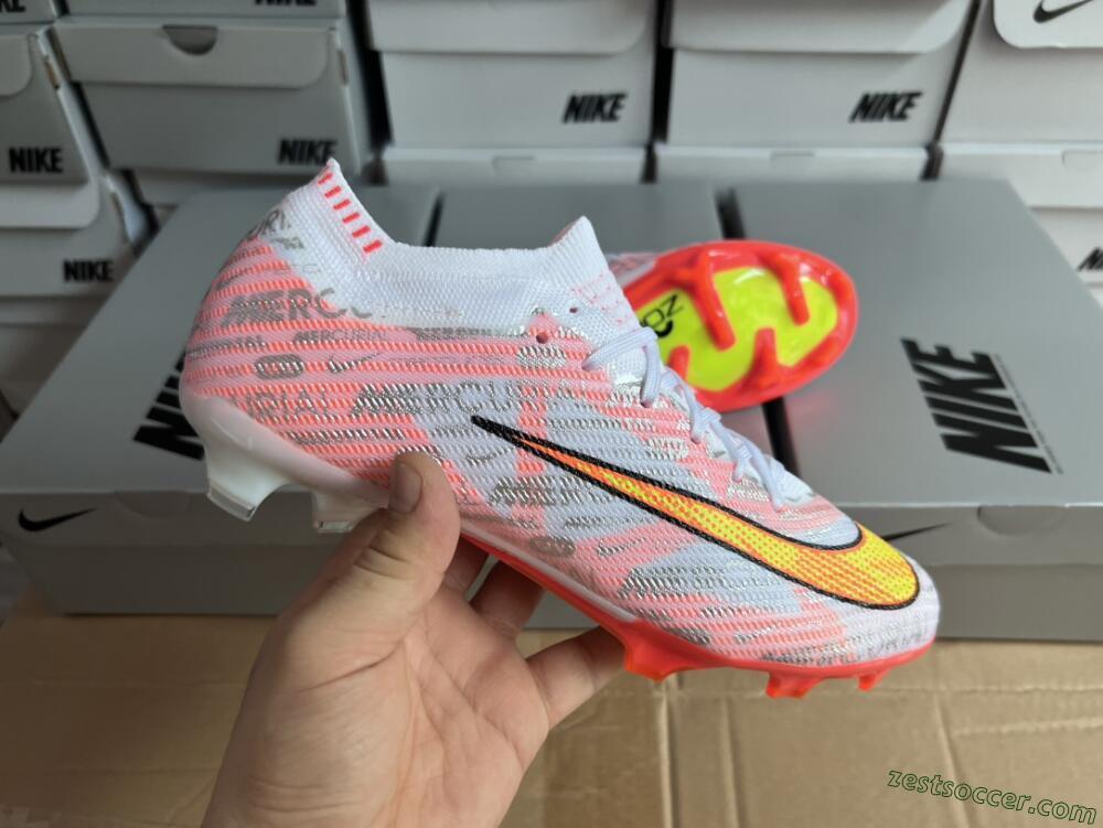 Nike Air Zoom Mercurial Vapor 15 Elite FG Low-Tops Soccer Cleats - White/Orange/Sliver