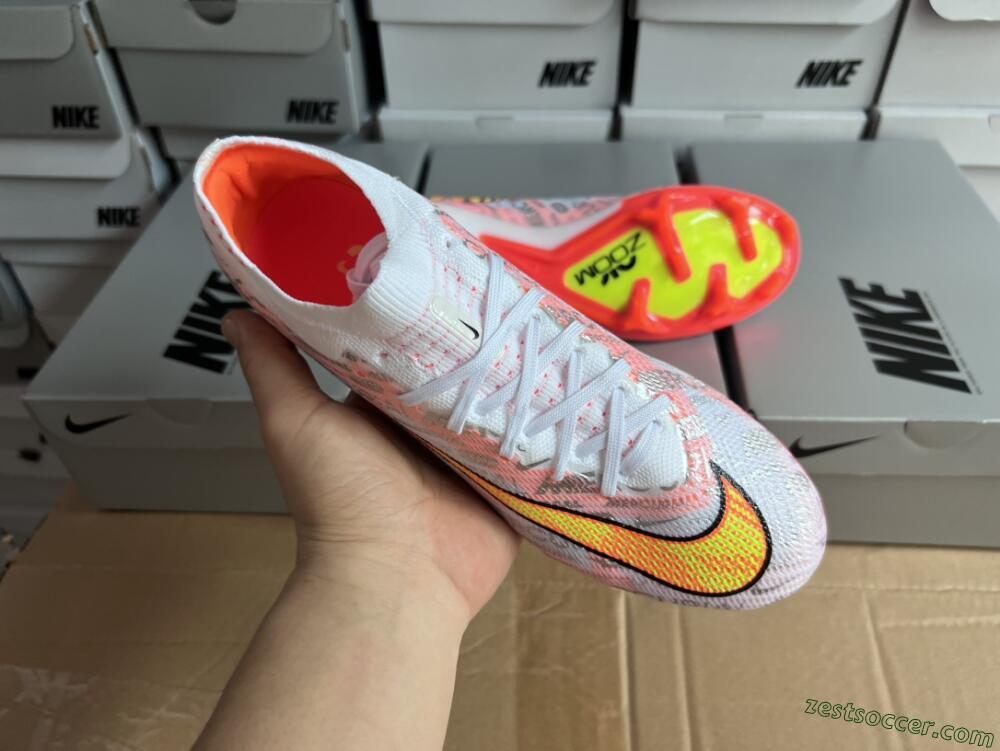 Nike Air Zoom Mercurial Vapor 15 Elite FG Low-Tops Soccer Cleats - White/Orange/Sliver