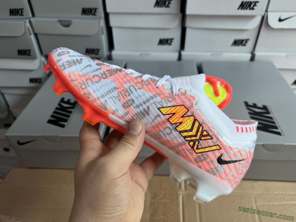 Nike Air Zoom Mercurial Vapor 15 Elite FG Low-Tops Soccer Cleats - White/Orange/Sliver