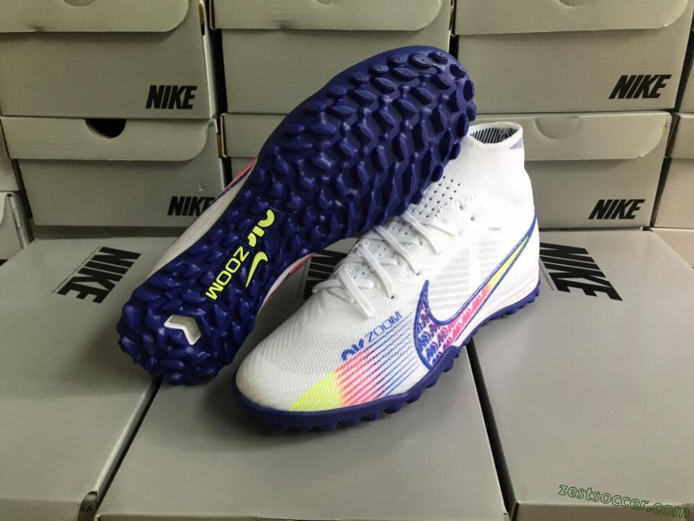 Nike Air Zoom Mercurial Superfly 9 Elite TF High-Tops Soccer Shoes - White/Blue/Pink