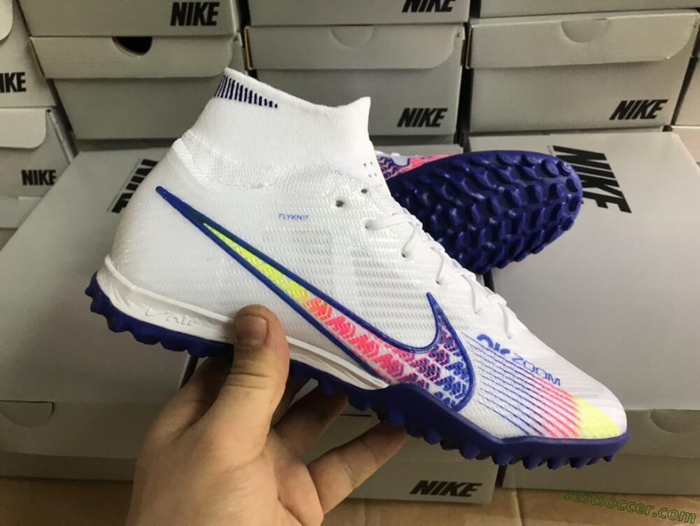 Nike Air Zoom Mercurial Superfly 9 Elite TF High-Tops Soccer Shoes - White/Blue/Pink
