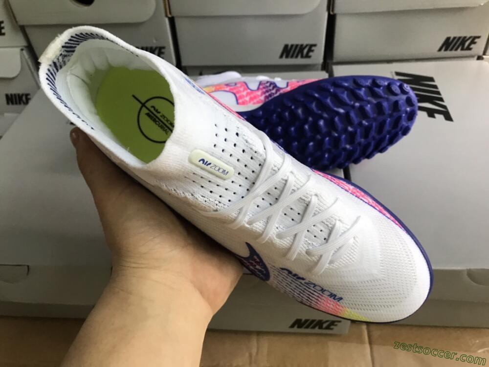 Nike Air Zoom Mercurial Superfly 9 Elite TF High-Tops Soccer Shoes - White/Blue/Pink