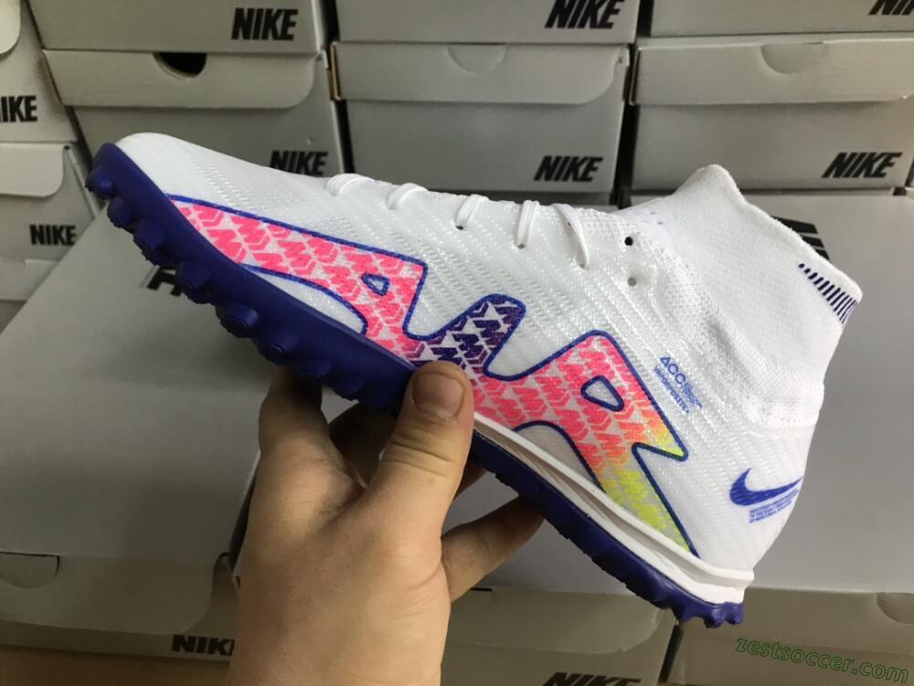 Nike Air Zoom Mercurial Superfly 9 Elite TF High-Tops Soccer Shoes - White/Blue/Pink
