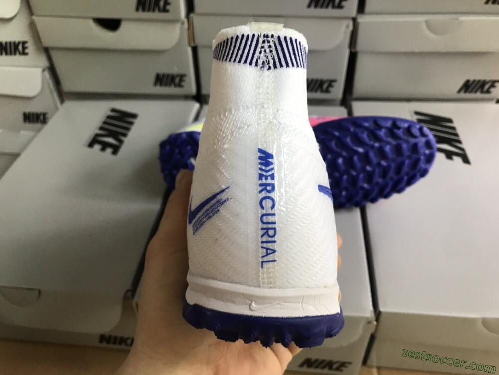 Nike Air Zoom Mercurial Superfly 9 Elite TF High-Tops Soccer Shoes - White/Blue/Pink