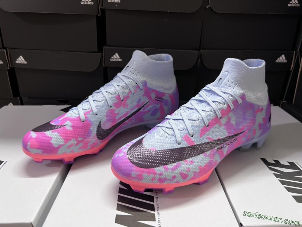 Nike Air Zoom Mercurial Superfly 9 Elite FG High-Tops Soccer Cleats - Blue/Purple/Pink