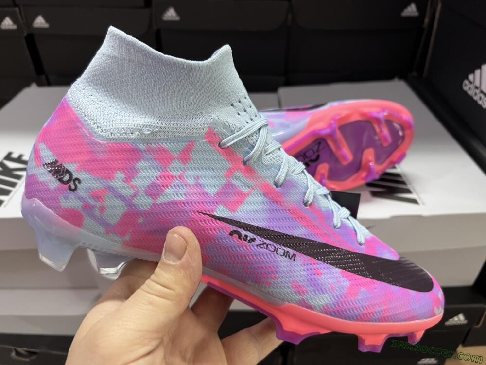 Nike Air Zoom Mercurial Superfly 9 Elite FG High-Tops Soccer Cleats - Blue/Purple/Pink