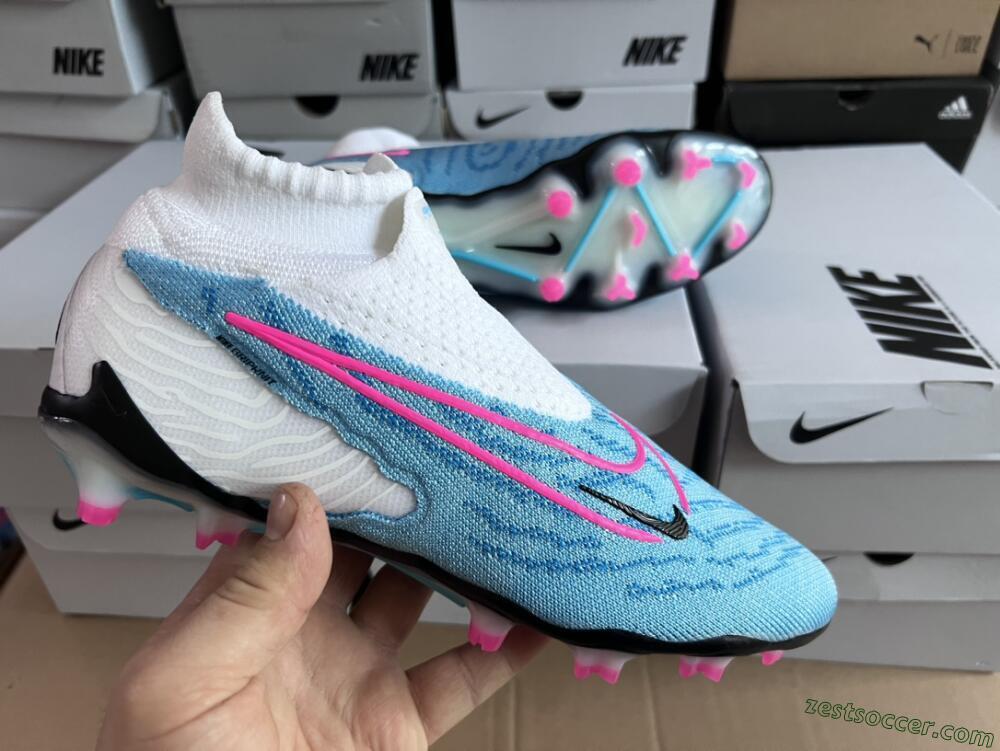Nike Phantom GX Elite DF FG High-Tops Soccer Cleats - Blue/White/Pink