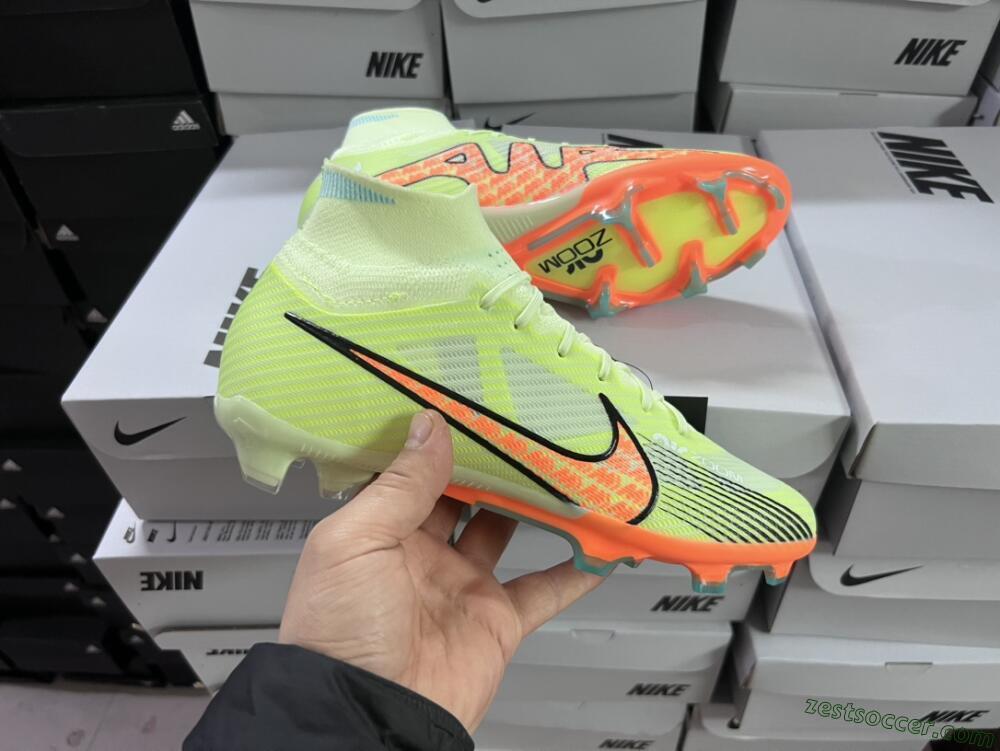 Nike Air Zoom Mercurial Superfly 9 Elite FG High-Tops Soccer Cleats - Green/Orange