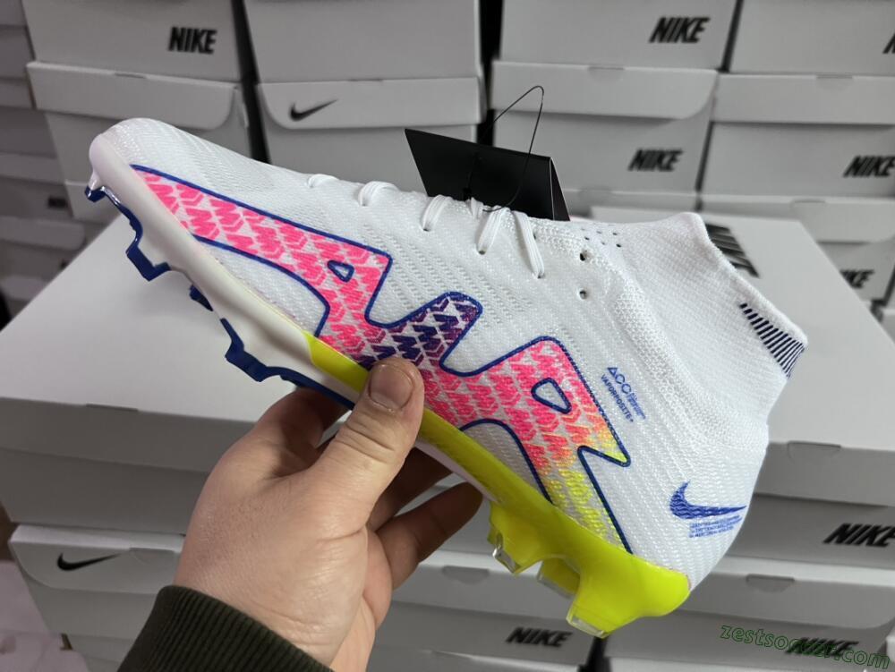 Nike Air Zoom Mercurial Superfly 9 Elite FG High-Tops Soccer Cleats - White/Blue/Pink/Green