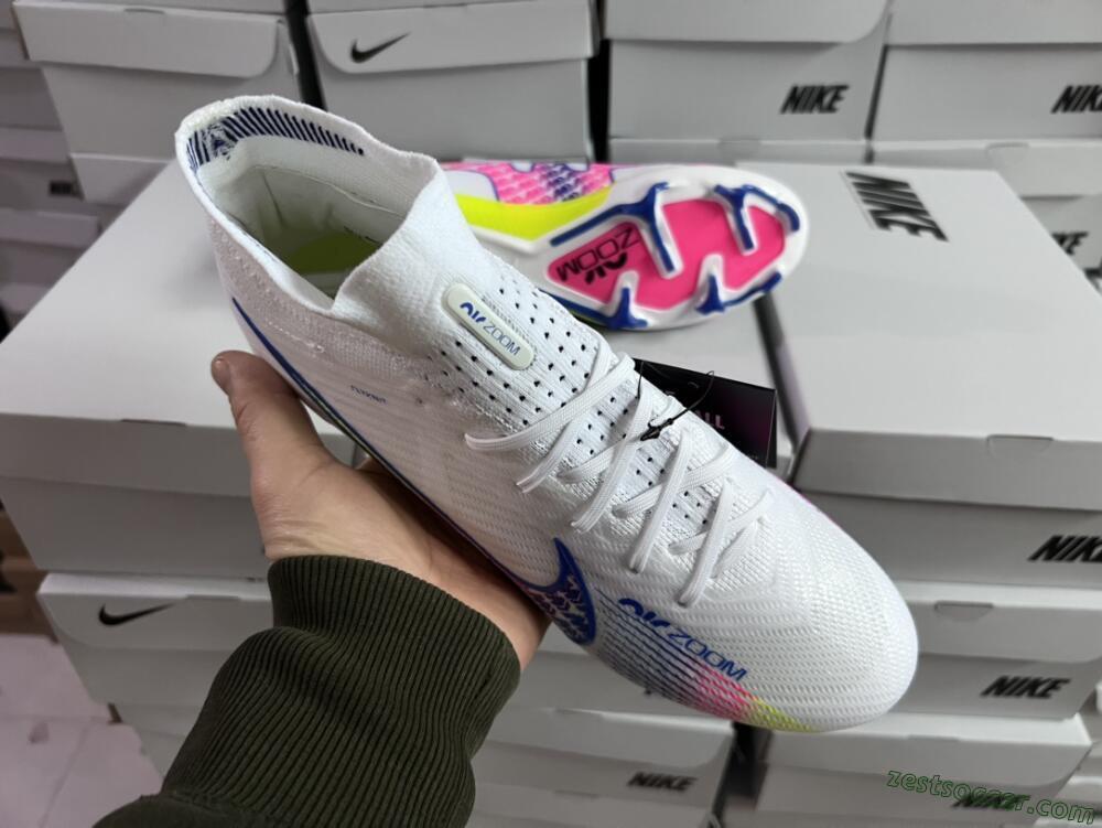 Nike Air Zoom Mercurial Superfly 9 Elite FG High-Tops Soccer Cleats - White/Blue/Pink/Green