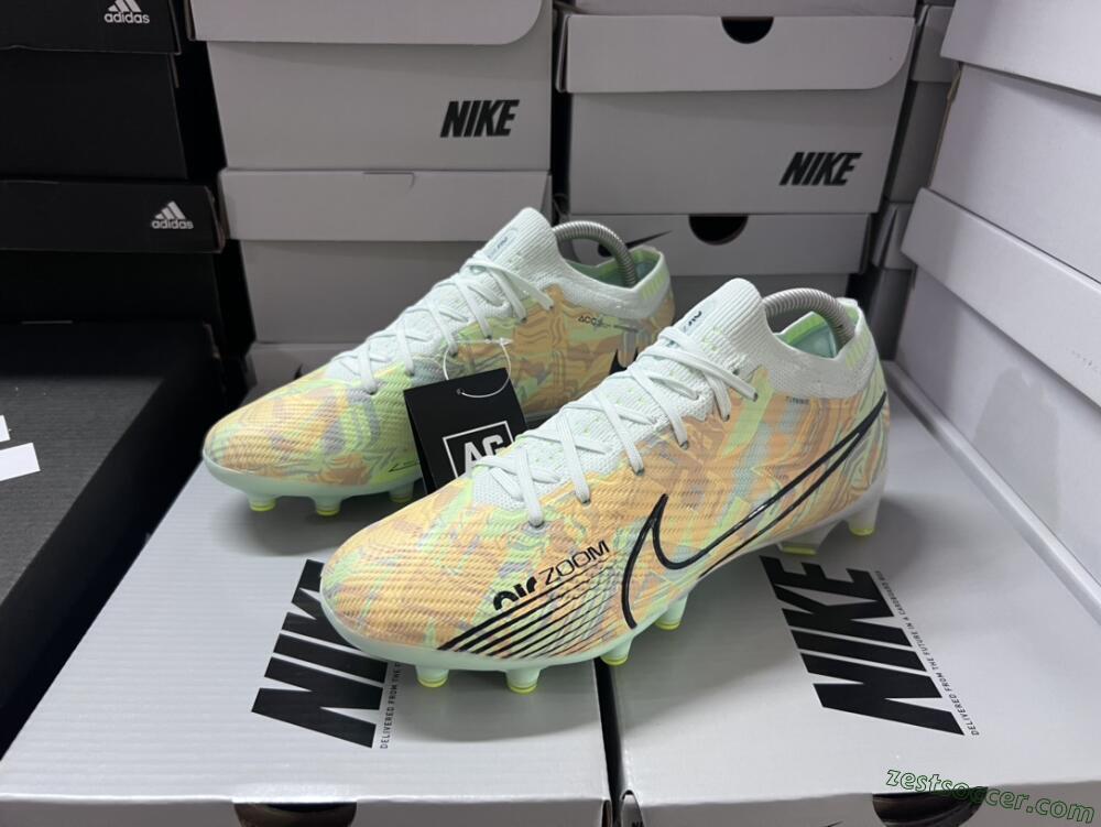 Nike Air Zoom Mercurial Vapor 15 Elite AG Low-Tops Soccer Cleats - White/Green/Orange
