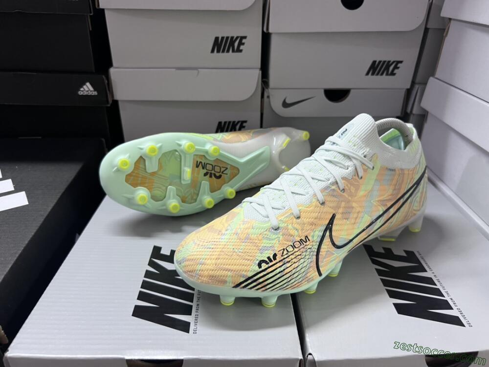 Nike Air Zoom Mercurial Vapor 15 Elite AG Low-Tops Soccer Cleats - White/Green/Orange