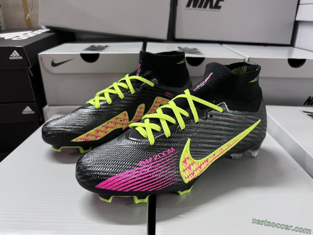 Nike Air Zoom Mercurial Superfly 9 Elite FG High-Tops Soccer Cleats - Black/Yellow/Pink
