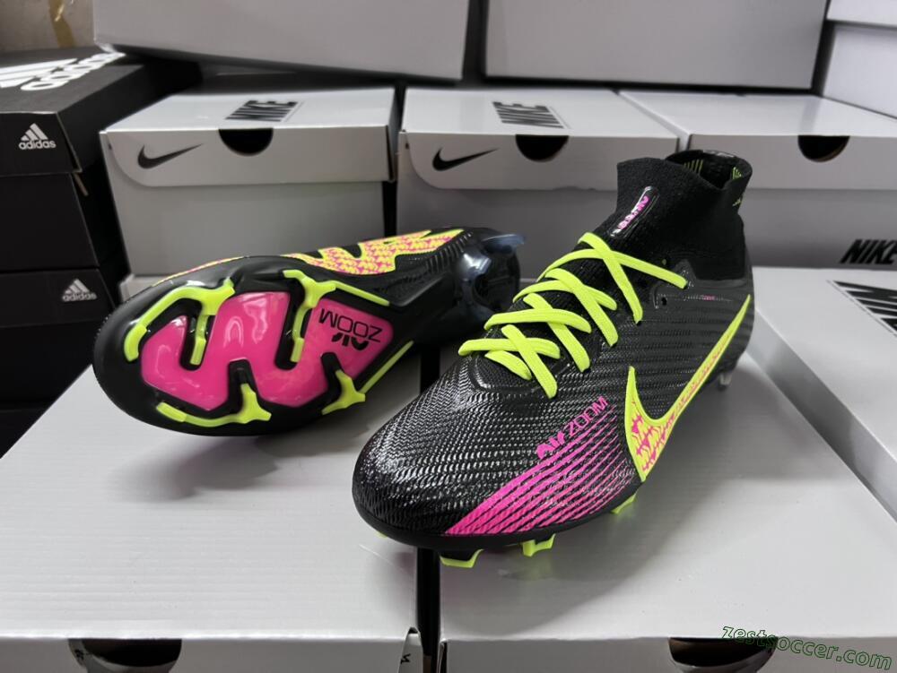 Nike Air Zoom Mercurial Superfly 9 Elite FG High-Tops Soccer Cleats - Black/Yellow/Pink