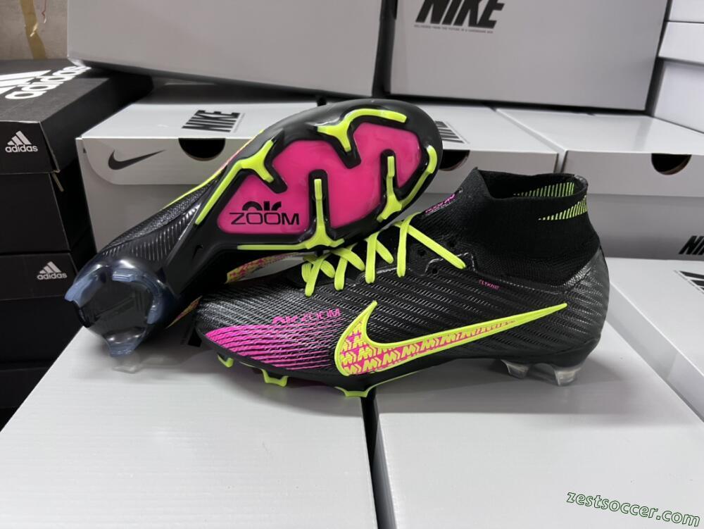Nike Air Zoom Mercurial Superfly 9 Elite FG High-Tops Soccer Cleats - Black/Yellow/Pink