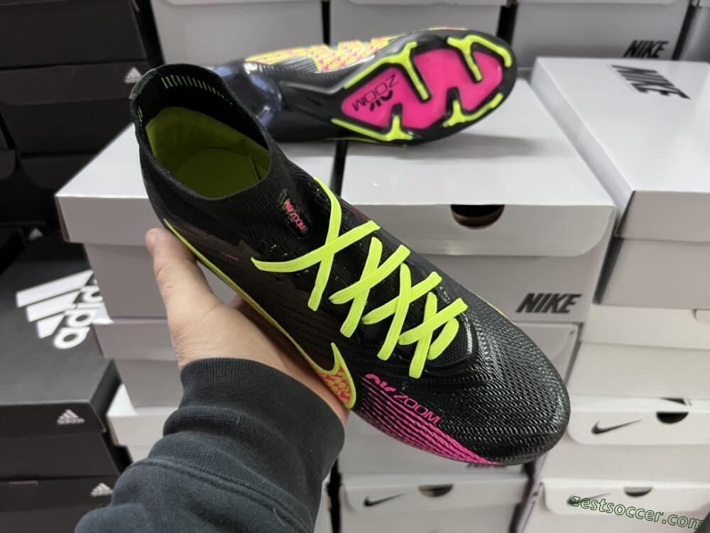 Nike Air Zoom Mercurial Superfly 9 Elite FG High-Tops Soccer Cleats - Black/Yellow/Pink