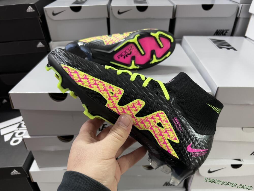 Nike Air Zoom Mercurial Superfly 9 Elite FG High-Tops Soccer Cleats - Black/Yellow/Pink