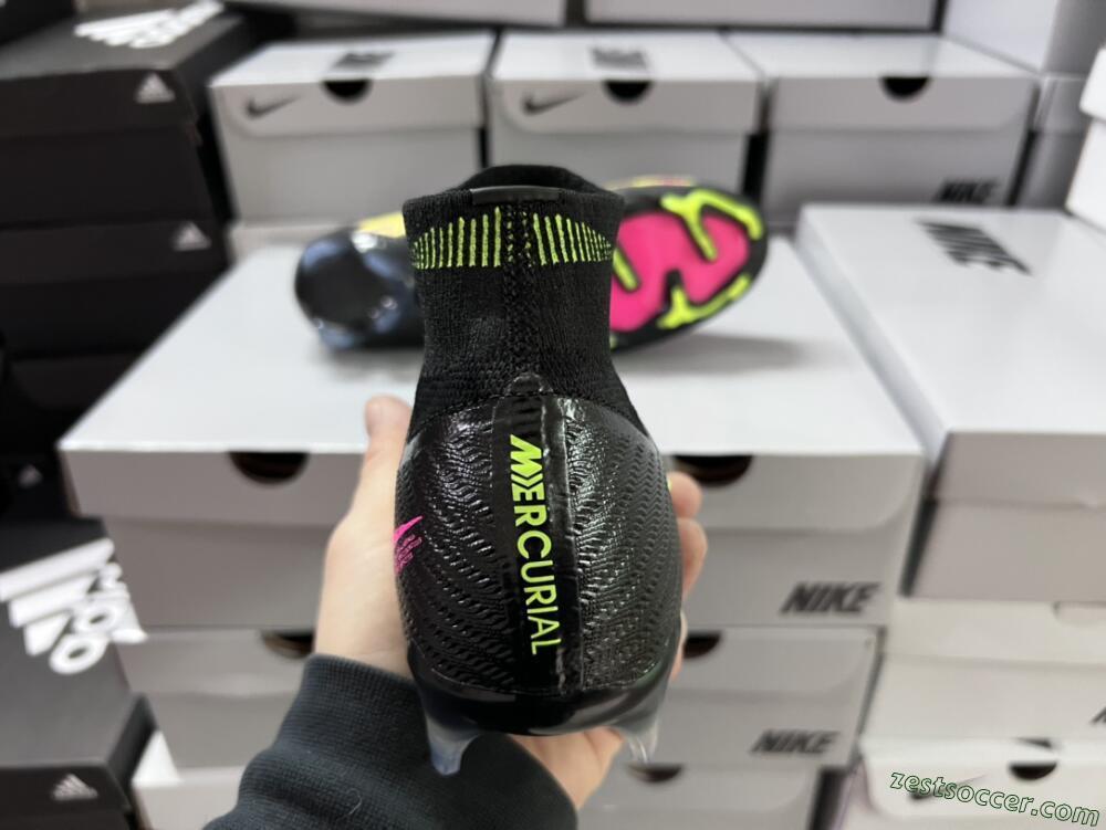 Nike Air Zoom Mercurial Superfly 9 Elite FG High-Tops Soccer Cleats - Black/Yellow/Pink