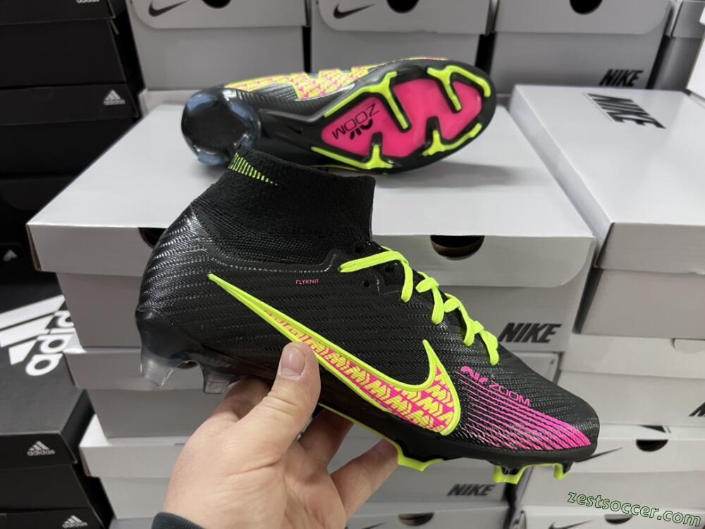 Nike Air Zoom Mercurial Superfly 9 Elite FG High-Tops Soccer Cleats - Black/Yellow/Pink