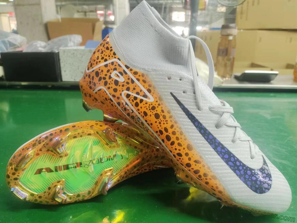 Nike Air Zoom Mercurial Superfly 10 Elite FG High-Tops Soccer Cleats - Grey/Leopard/Gold