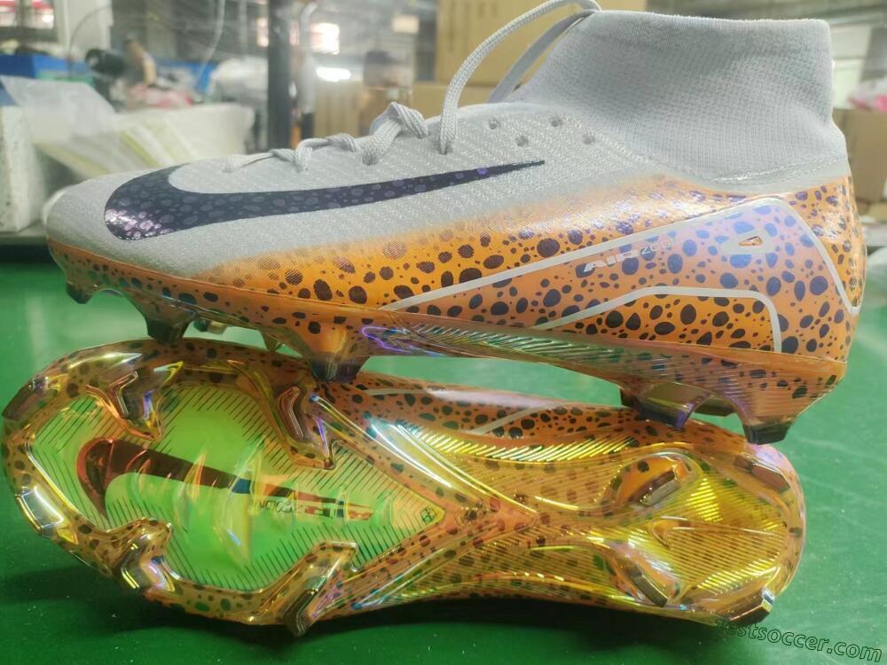 Nike Air Zoom Mercurial Superfly 10 Elite FG High-Tops Soccer Cleats - Grey/Leopard/Gold