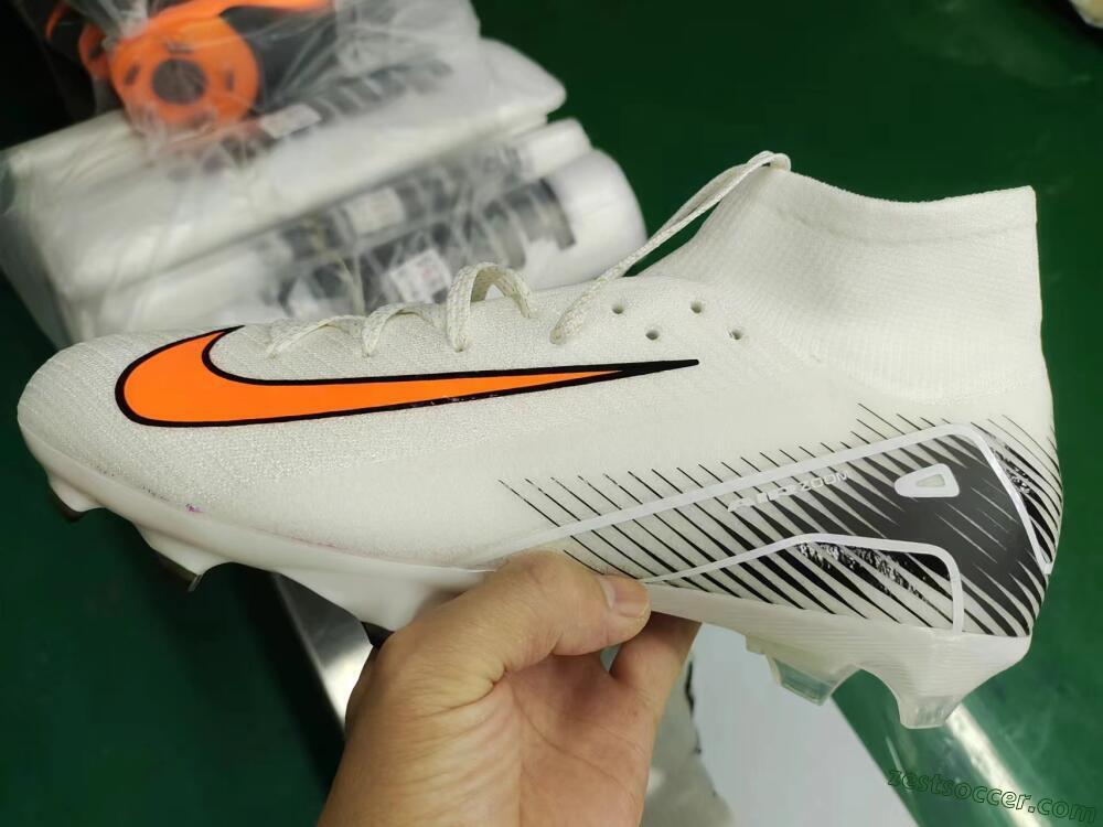 Nike Air Zoom Mercurial Superfly 10 Elite FG High-Tops Soccer Cleats - White/Orange/Black