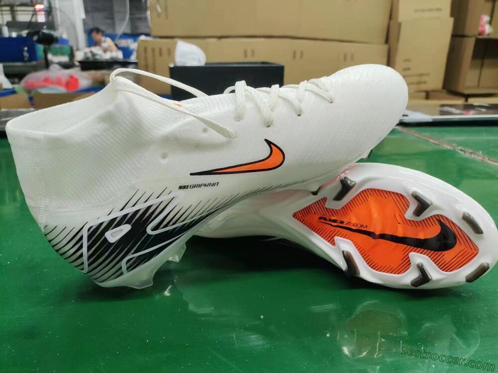 Nike Air Zoom Mercurial Superfly 10 Elite FG High-Tops Soccer Cleats - White/Orange/Black
