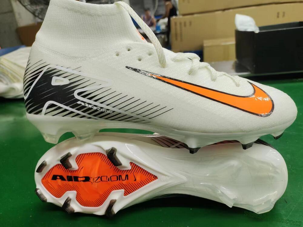 Nike Air Zoom Mercurial Superfly 10 Elite FG High-Tops Soccer Cleats - White/Orange/Black