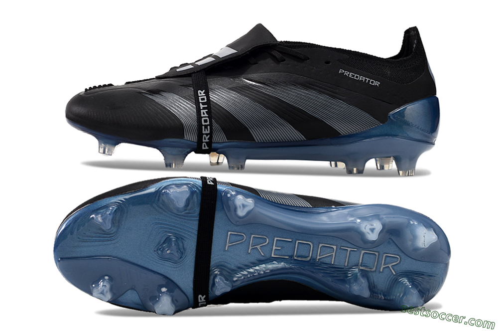 Adidas Predator Elite Tongue FG Low-Tops Soccer Cleats - Black/Silver/Blue 1