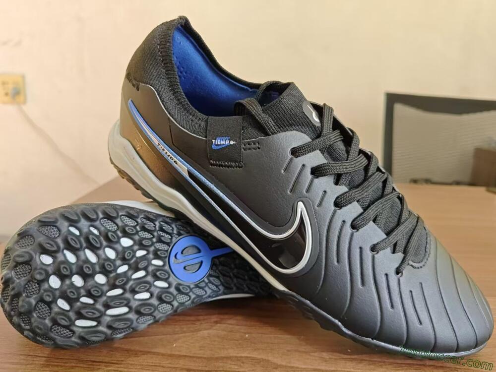 NikeTiempo Legend 10 TF Low-Tops Soccer Shoes - Black/Blue/White