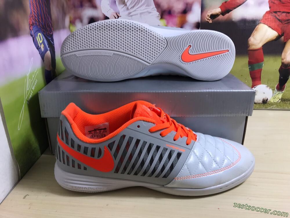 Nike Lunar Gato 2 IC Low-Tops Soccer Shoes - White/Grey/Orange