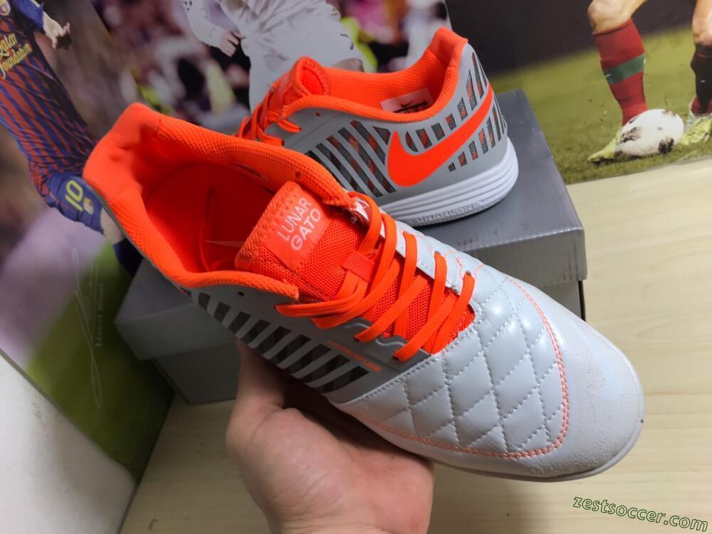 Nike Lunar Gato 2 IC Low-Tops Soccer Shoes - White/Grey/Orange