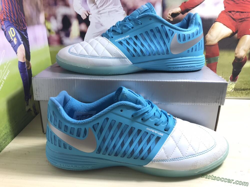 Nike Lunar Gato 2 IC Low-Tops Soccer Shoes - White/Blue/Silver