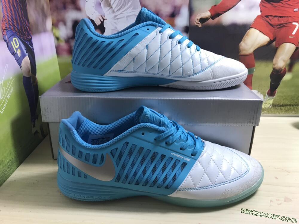 Nike Lunar Gato 2 IC Low-Tops Soccer Shoes - White/Blue/Silver