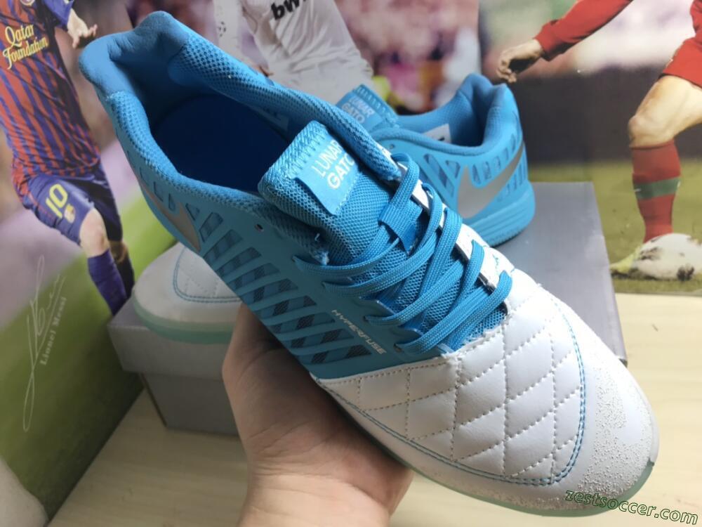 Nike Lunar Gato 2 IC Low-Tops Soccer Shoes - White/Blue/Silver