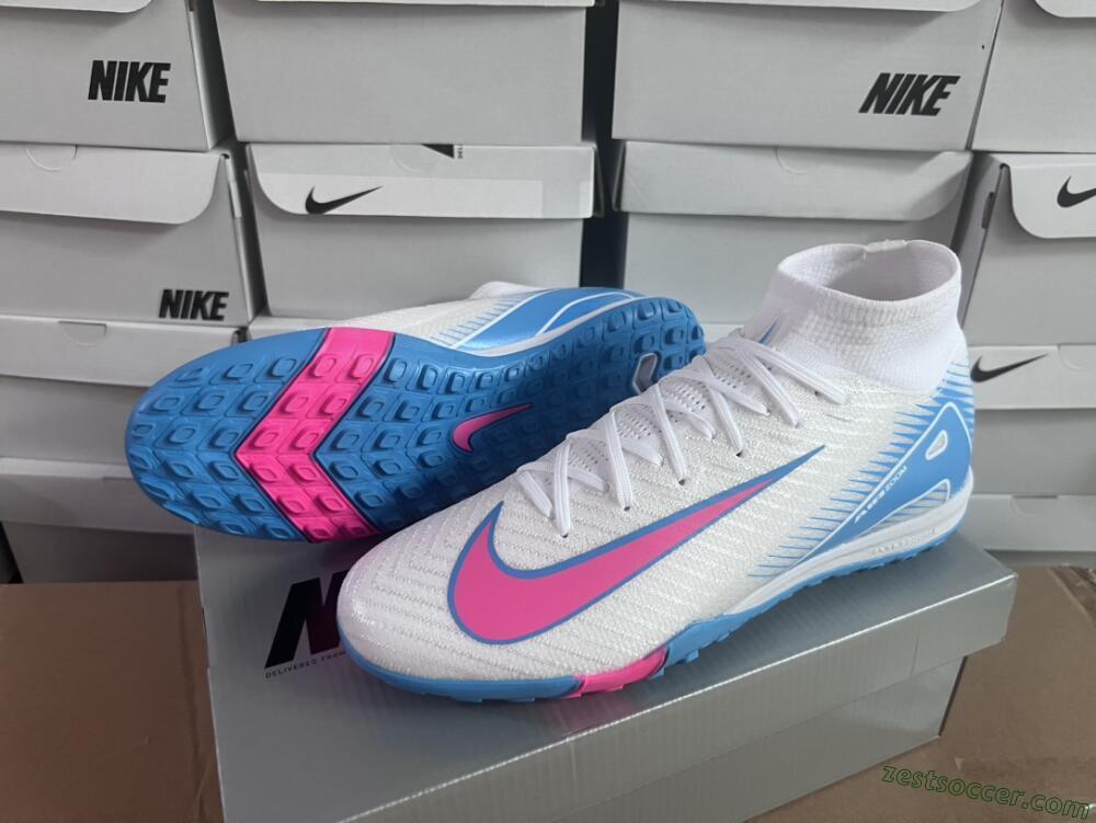 Nike Air Zoom Mercurial Superfly 10 Elite TF High-Tops Soccer Shoes - White/Pink/Blue